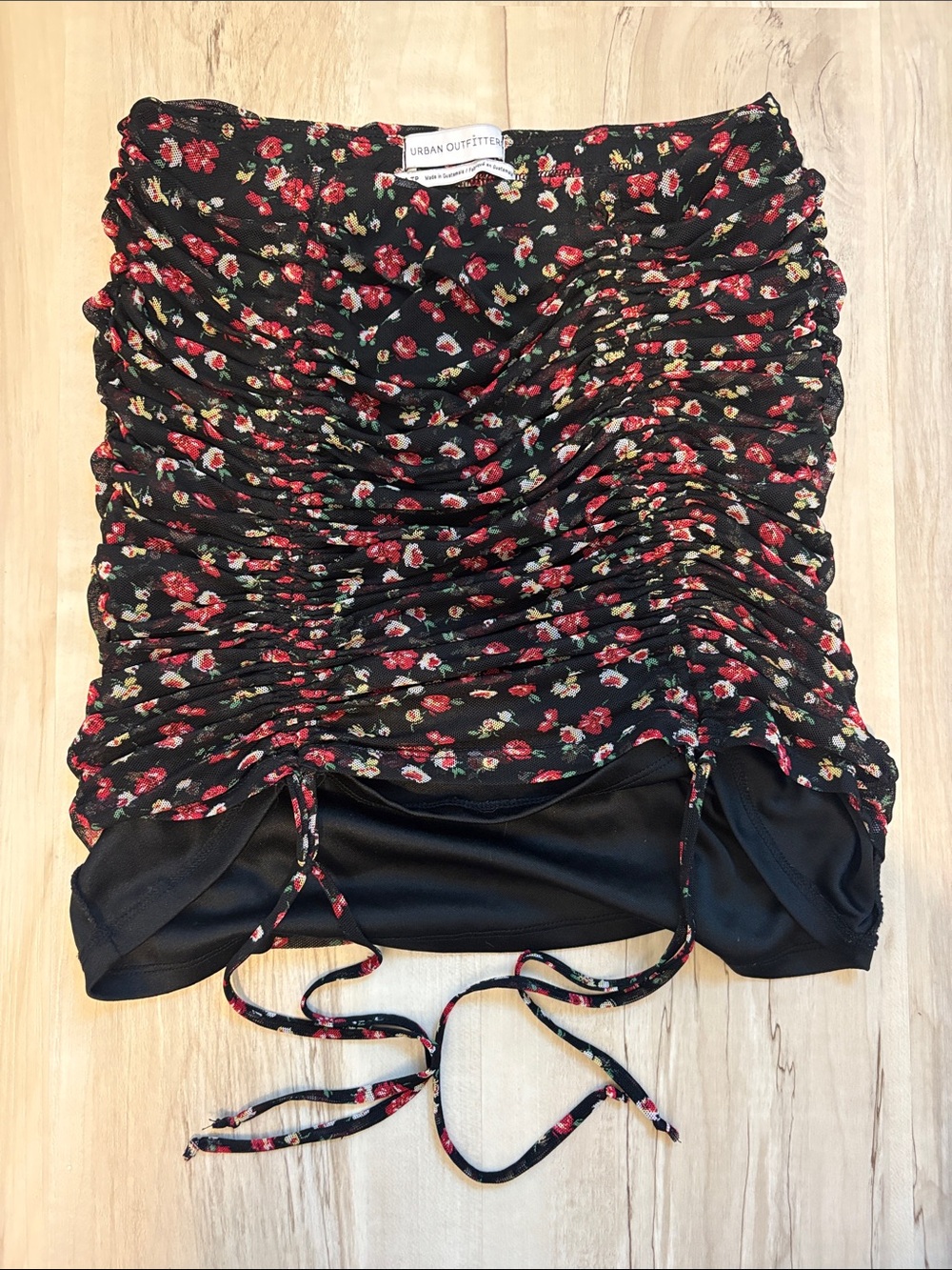 Urban Outfitters Black Floral Ruched skirt with Ties